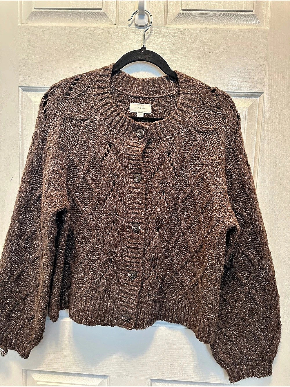 Lucky Brand Cable Knit Open Weave Cardigan Brown Size Small